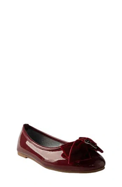 Bebe Kids' Patent Flat With Velvet Bow In Burgundy