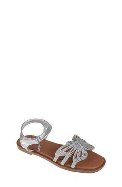 Bebe Kids' Little Girls Flat With Butterfly Rhinestone Welt Sandals In Silver