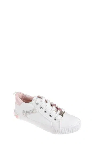 Bebe Kids' Little Girls Low Top With Rhinestones Beads And Plate Sneakers In White