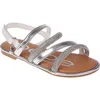 Bebe Big Girl's Flat Sandal With Tubular Rhinestone Strapping And Hanging Charm Polyurethane Sandals In Metallic Silver