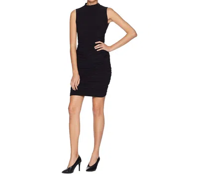 Bebe Knee Length Asymmetrical Hem Ruched Dress In Black