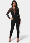 Bebe Lace Applique Catsuit In Black