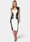 Bebe Lace Applique Midi Dress In Black,white