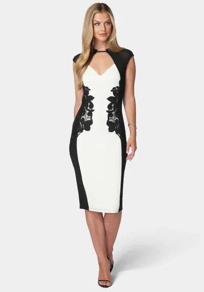 Bebe Lace Applique Midi Dress In Black,white