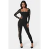 Bebe Lace Combo Cat Suit In Black