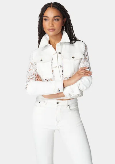 Bebe Lace Combo Denim Jacket In Soft White Wash