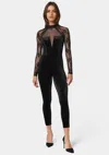 Bebe Lace Combo Velour Catsuit In Black