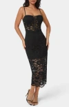 Bebe Lace Corset Body-con Midi Dress In Black