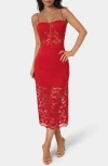 Bebe Lace Corset Body-con Midi Dress In Red