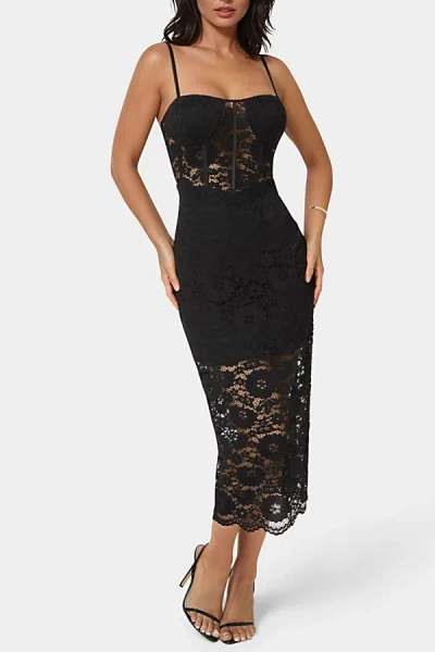 Bebe Lace Corset Midi Dress In Black, Women's At Urban Outfitters