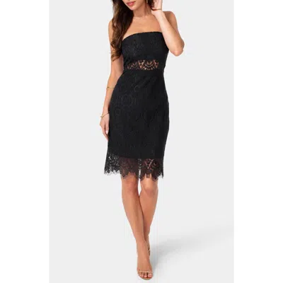 Bebe Lace Illusion Strapless Body-con Dress In Black