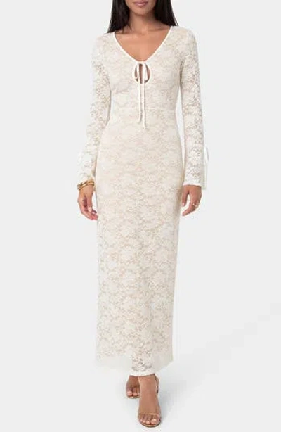 Bebe Lace Keyhole Long Sleeve Midi Dress In White
