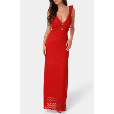 Bebe Lace Keyhole Maxi Dress In Red