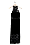 Bebe Lace Maxi Halter Dress In Black