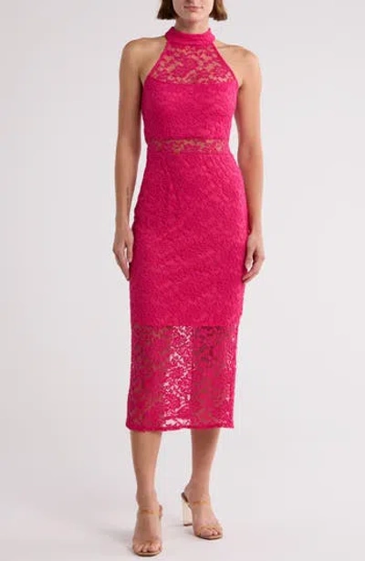Bebe Lace Maxi Halter Dress In Pink