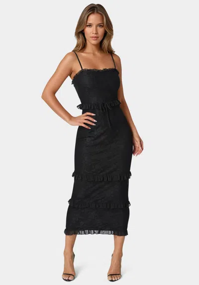 Bebe Lace Maxi With Ruffle Dress In Black