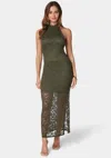 Bebe Lace Mock Neck Maxi Dress In Olive