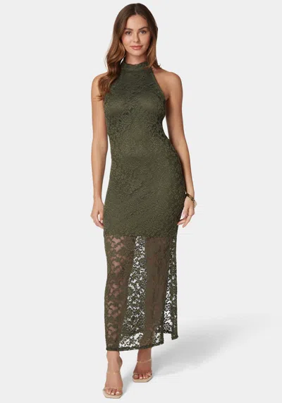 Bebe Lace Mock Neck Maxi Dress In Olive