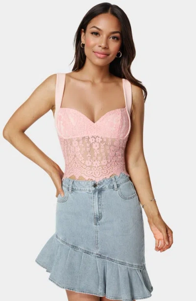 Bebe Lace Sweetheart Top In Pink