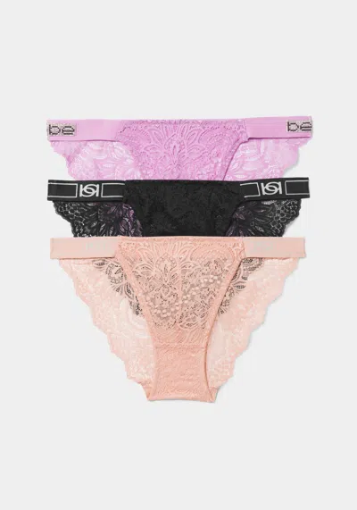 Bebe Lace Three Pack Bikini Set In Violet