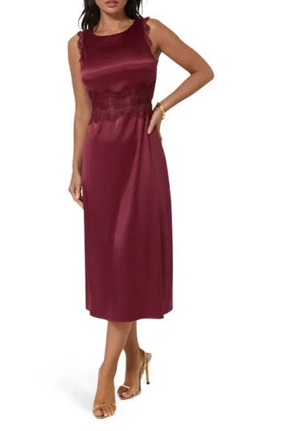 Bebe Lace Trim Satin Cocktail Dress In Burgundy