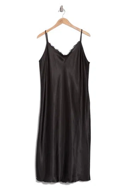 Bebe Lace Trim Satin Slipdress In Black