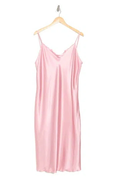 Bebe Lace Trim Satin Slipdress In Blush
