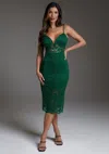 Bebe Lace-up Back Midi Dress In Emerald
