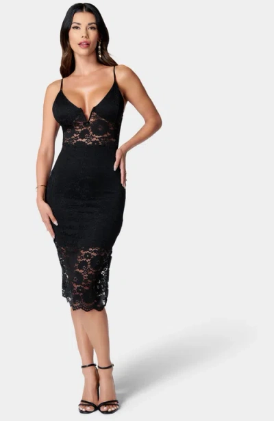 Bebe Lace-up Back Midi Dress In Black