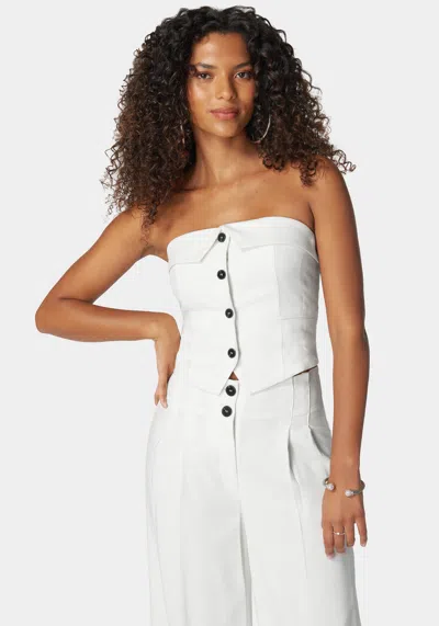 Bebe Linen Strapless Vest Top In White Alyssum