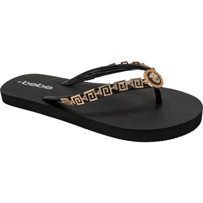 Bebe Lion Charm Thong Flip Flop In Black