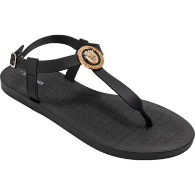Bebe Lion Charm T-strap Sandal In Black