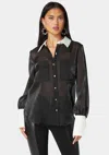 Bebe Liquid Chiffon Satin Combo Blouse In Black,white Alyssum