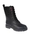 Bebe Little And Big Girls Emboss Script Lace Up Boot In Black