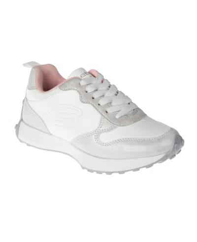 Bebe Kids' Little And Big Girls Emboss Scripts Jogger Sneaker In White,grey