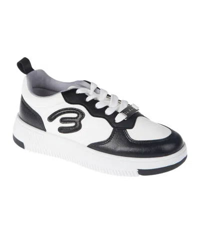 Bebe Kids' Little And Big Girls Low Top Court "b" Applique Sneaker In White,black