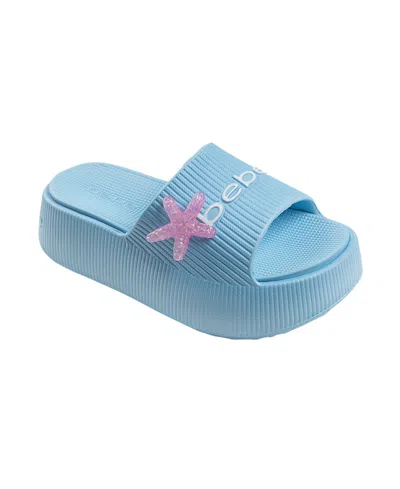 Bebe Kids' Little And Big Girls Stylish And Comfortable Summer Platform With Starfish Charm Slides In Light Pastel Blue