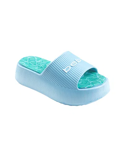 Bebe Kids' Little And Big Girls Trendy And Comfortable Summer Platform Slides In Light Pastel Blue