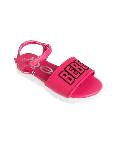 Bebe Kids' Little Girls Flat With Rhinestone Dangle Charm Sandals In Fuchsia
