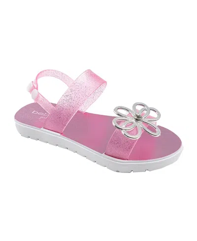 Bebe Kids' Little Girls Sparkly Summer With Rhinestone And Bow Sandals In Fuchsia