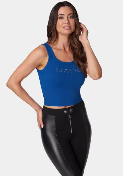 Bebe Logo Double Strap Single Stone Rib Top In Galactic Cobalt