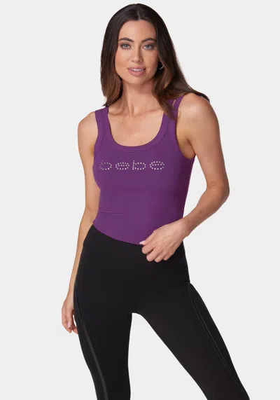 Bebe Logo Double Strap Single Stone Rib Top In Imperial Purple