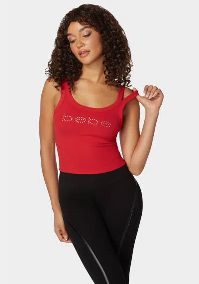 Bebe Logo Double Strap Single Stone Rib Top In Salsa