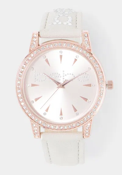 Bebe Logo Strap Crystal Watch In Nude
