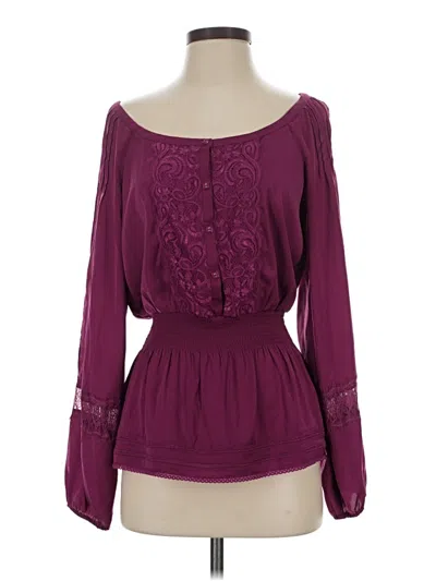 Pre-owned Bebe Long Sleeve Blouse In Burgundy