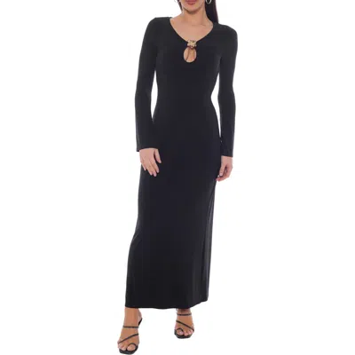 Bebe Long Sleeve Keyhole Jersey Maxi Dress In Black