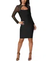 Bebe Long Sleeve Mesh Peek A Boo Bandage Dress In Black