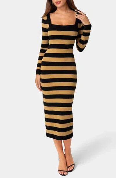 Bebe Long Sleeve Midi Sweater Dress In Black/ Brown