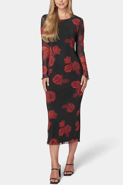 Bebe Long Sleeve Printed Floral Powermesh Maxi In Black Rose, Women's At Urban Outfitters In Multi