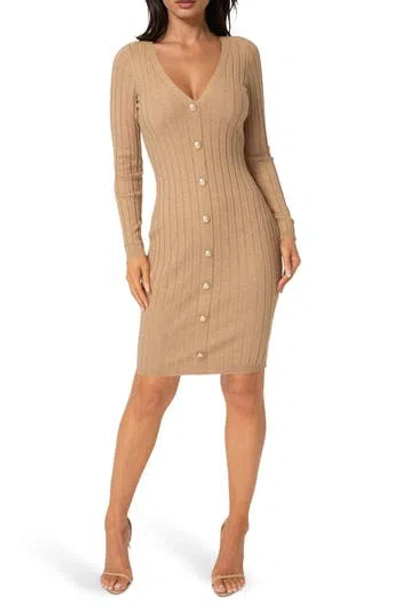 Bebe Long Sleeve Rib Cardigan Dress In Brown